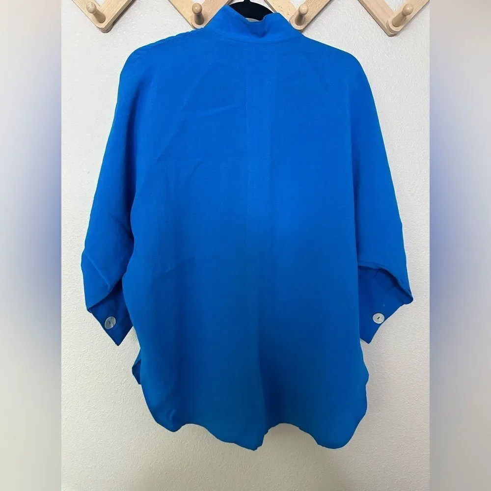 Fridaze Blue Linen Blouse Button Down Sz S